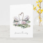 ロマンチックなピンクロータスフローラスワンズフォーエバーラブ カード (黄色い花)