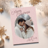 ロマンチックなピンク手書き写真メリークリスマス シーズンカード