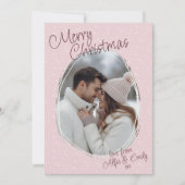 ロマンチックなピンク手書き写真メリークリスマス シーズンカード (正面)