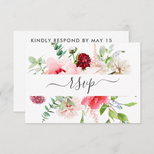 ロマンチックなピンク牡丹スクリプト食事RSVP招待状 招待状 (正面/裏面)