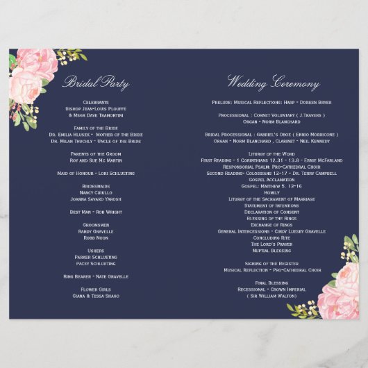 ロマンチックなピンク牡丹結婚式 プログラム (裏面)