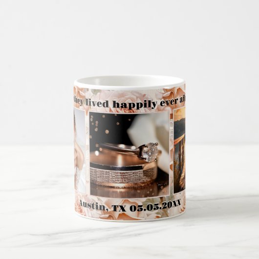 ロマンチックなピンク結婚のバラの写真マグカップ コーヒーマグカップ (中央)