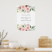 ロマンチックなピンク結婚のバラの歓迎サイン ポスター (キッチン)