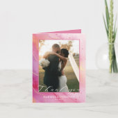 ロマンチックなピンク結婚の写真の折り畳み サンキューカード (正面)