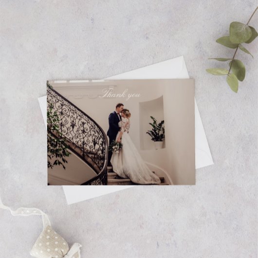 ロマンチックなピンク結婚の写真 サンキューカード