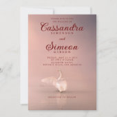 ロマンチックなピンク結婚の白鳥 招待状 (正面)