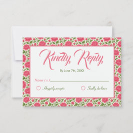 ロマンチックなピンク結婚の花 出欠カード