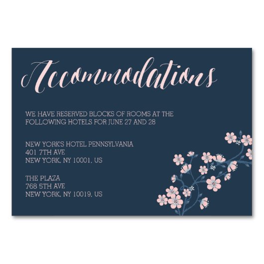 ロマンチックなピンク結婚フローラの宿泊カード テーブルナンバー (正面)