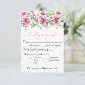 ロマンチックなピンク結婚フローラ 出欠カード (スタンド正面)