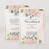 ロマンチックなピンク結婚フローラ 招待状 (正面/裏面)