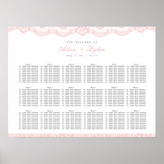 ロマンチックなピンク結婚レースのシーティングチャート ポスター