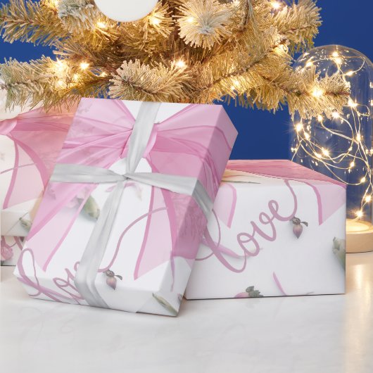 ロマンチックなピンク結婚ローズのギフトラップ ラッピングペーパー (クリスマス)