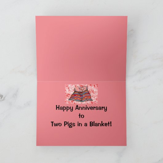 ロマンチックなピンク豚のハート記念日パーソナライズ カード (内部)