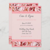 ロマンチックなピンク赤面フローラエレガントな結婚式 招待状 (正面/裏面)