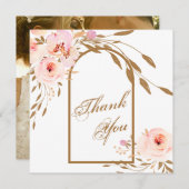 ロマンチックなピンク赤面金ゴールド結婚フローラの写真 サンキューカード (正面/裏面)