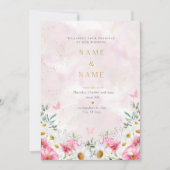 ロマンチックなピンク&フローラの水の色結婚式招待状 招待状 (正面)