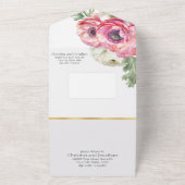 ロマンチックなピンク&ホワイトランヌカルス オールインワン招待状 (外側)