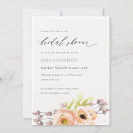 ロマンチックなピンク、紫、青のフローラブライダルシャワー 招待状