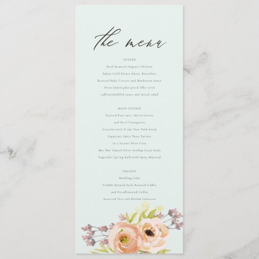 ロマンチックなピンク、紫、青のフローラメニューカード メニュー (正面)