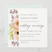 ロマンチックなピンク、紫、青のフローラ結婚スクリプト 招待状 (正面/裏面)