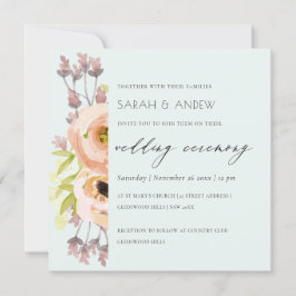 ロマンチックなピンク、紫、青のフローラ結婚スクリプト 招待状