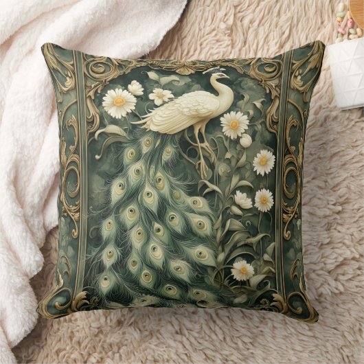 ロマンチックなピーコックとダリアのアールヌーボー クッション (ブランケット)