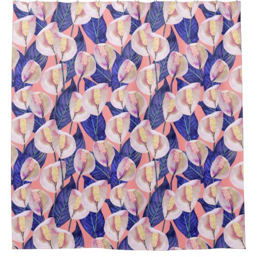 ロマンチックなピースリリー模様 シャワーカーテン (正面)