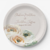 ロマンチックなピーチ ラナンキュラス アイボリー ペーパープレート (正面)