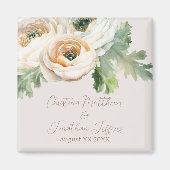 ロマンチックなピーチ ラナンキュラス(花の名前) - アイボリー マグネット (正面)