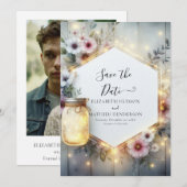ロマンチックなフィールドメイソン結婚ジャー セーブザデート (正面/裏面)