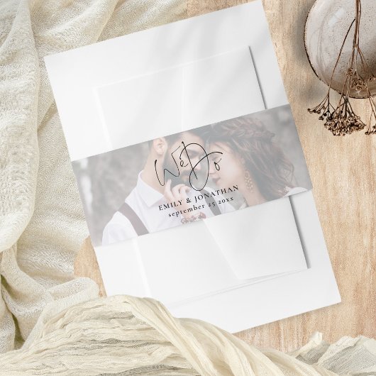 ロマンチックなフォトオーバーレイ我々はスクリプト名結婚の 招待状ベリーバンド