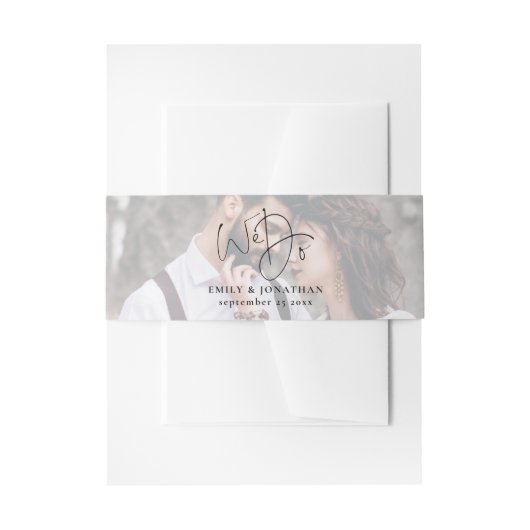 ロマンチックなフォトオーバーレイ我々はスクリプト名結婚の 招待状ベリーバンド (正面例)