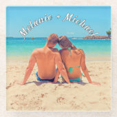 ロマンチックなフォトグラスコースターと名前をカスタムする ガラスコースター (正面)