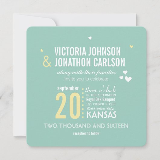 ロマンチックなフォトミントとイエロージグザグ結婚ズ 招待状 (正面)