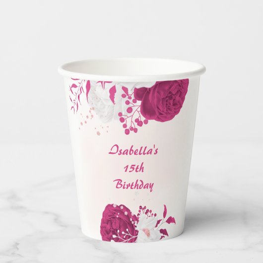 ロマンチックなフクシアと白い花の植物学 紙コップ (裏面)