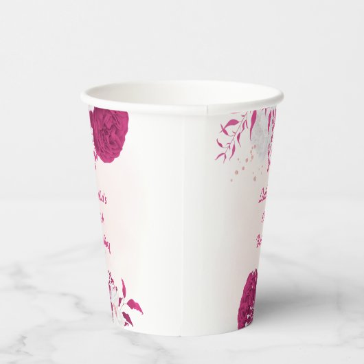 ロマンチックなフクシアと白い花の植物学 紙コップ (右)