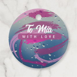 ロマンチックなフューシャ & ソフトピンクの筆跡タグ フェイバータグ