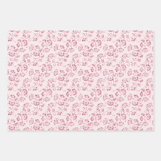 ロマンチックなフラッシュピンクのグリッター花柄ウェディング ラッピングペーパーシート (正面)