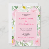 ロマンチックなフラッシュピンクの花の結婚式招待状 招待状 (正面)