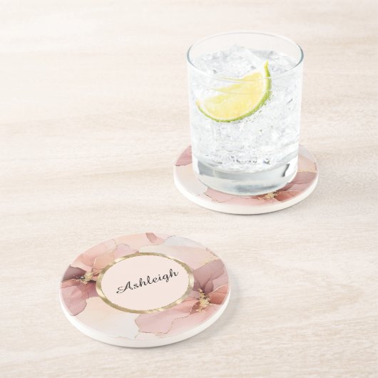 ロマンチックなフラッシュピンクゴールドフラワー ブライダルシャワー コースター (側面)