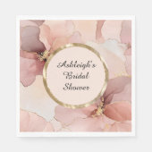 ロマンチックなフラッシュピンクゴールドフラワー ブライダルシャワー スタンダードランチョンナプキン (正面)