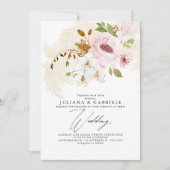 ロマンチックなフラッシュブラウンのグリーン ボヘミアンフラワーのウェディング 招待状 (正面)