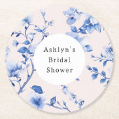 ロマンチックなフラッシュブルーの花のブライズシャワー ラウンドペーパーコースター (正面)