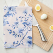ロマンチックなフラッシュブルーの花のブライダルシャワー キッチンタオル (四つ折り)
