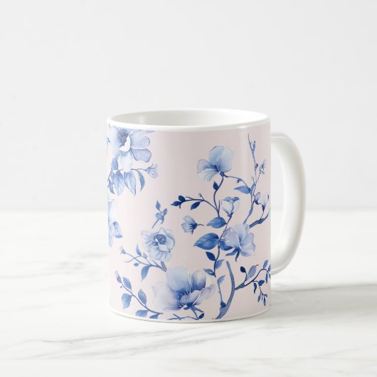 ロマンチックなフラッシュブルーの花のプリンセスシャワー コーヒーマグカップ (正面右)