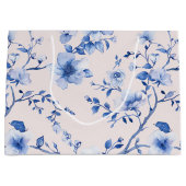 ロマンチックなフラッシュブルーの花のプリンセスシャワー ラージペーパーバッグ (正面)