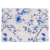 ロマンチックなフラッシュブルーの花のプリンセスシャワー ラージペーパーバッグ (裏面)