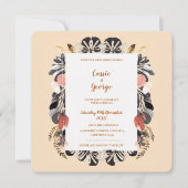 ロマンチックなフラッシュ & ブラック フローラル ウェディング 招待状 (正面)