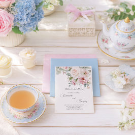 ロマンチックなフローラの水色のバラ日付を保存 案内ポストカード
