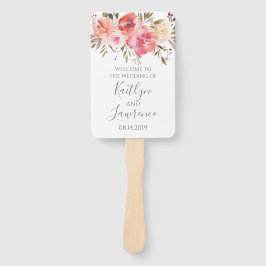 ロマンチックなフローラウォーターカラーフラワーズ結婚式 プログラム ハンドファン